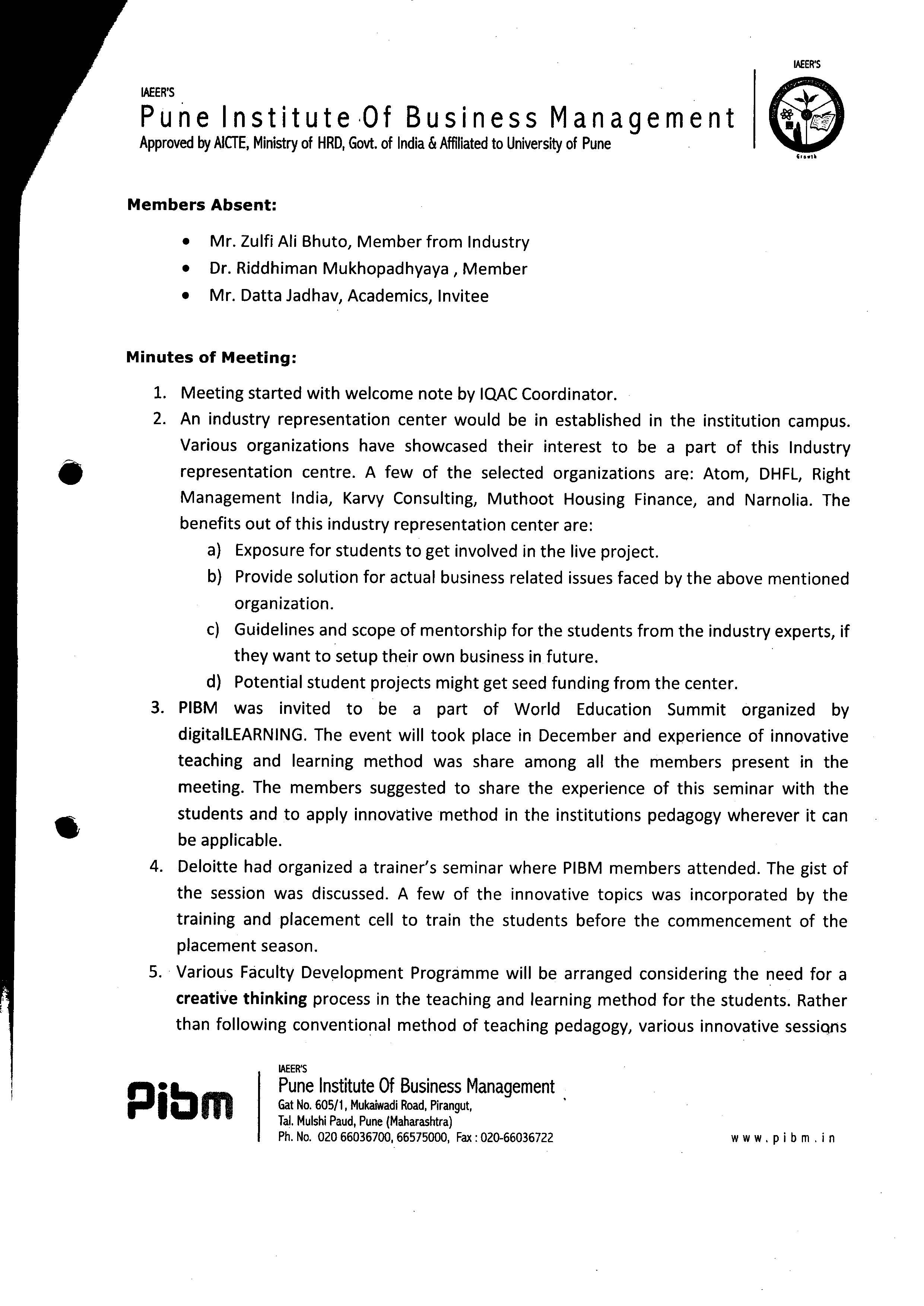 IQAC Minutes Of Meeting Q1 Jan 2019